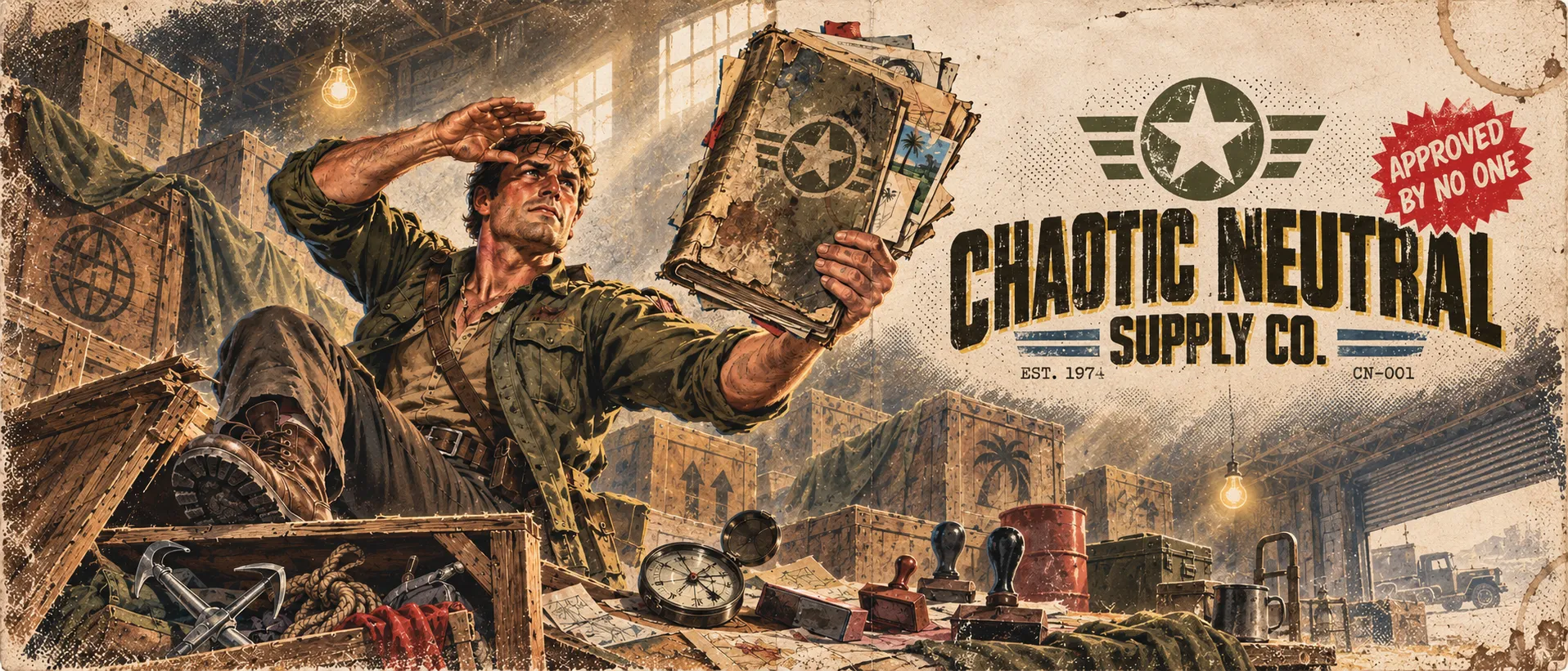 Warehouse clerk shielding his eyes while holding a stack of water-damaged catalogs